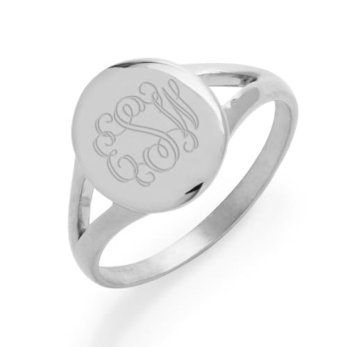 EVE'S ADDICTION Split Band Stainless Steel Oval Signet Ring - Gifts for Mom