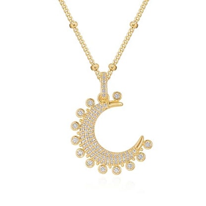 MTMY Gold Moon Pendant Necklace for Women,14K Gold Plated Dainty Chain Crescent Moon Sun Star Necklace Jewelry - style: moon-white