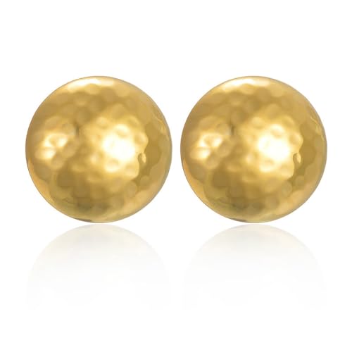 Hammered Gold Spherical Stud Earrings for Women 18K Gold Plated Stainless Steel Round Half Ball Studs Earrings Statement Ear Jewelry