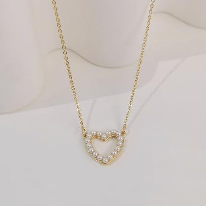 Zeffy Pearl Necklace 4MM/6MM/8MM Dainty Round Imitation Pearl Choker Necklace Wedding Pearl Necklace Delicate Jewelry for Women Simple Bridesmaid Jewelry Gifts - style: Gold Heart Pearl Necklace