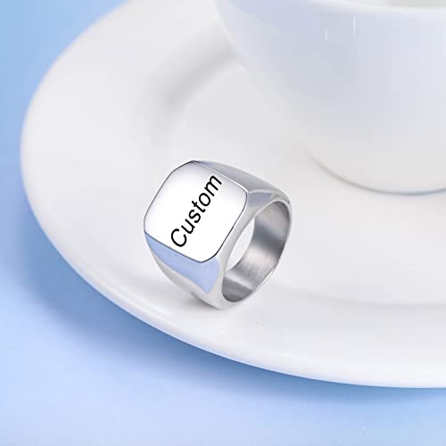 INBLUE Personalized Engraved Initial Monogram Signet Rings for Man Women Stainless Steel Rings Customize Jewelry with Ring Size Adjuster - color: Silver: Text