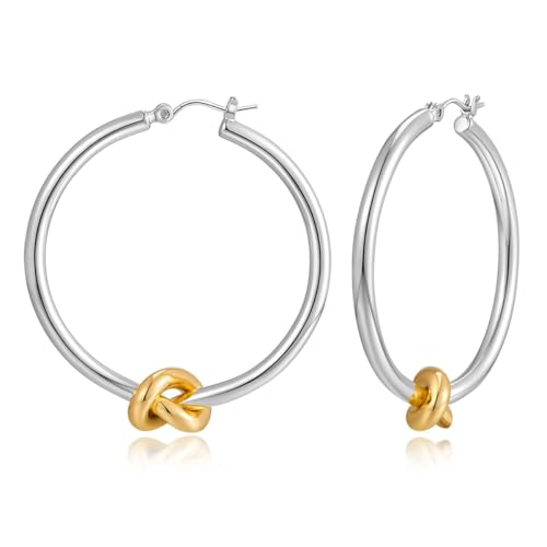 Large Gold Knot Hoop Earrings for Women 18K Gold Hoop Earrings Statement Lightweight Hoops Trendy Gold Hoops Earrings Jewelry - color: B-Big Hoop Earrings-mix metal