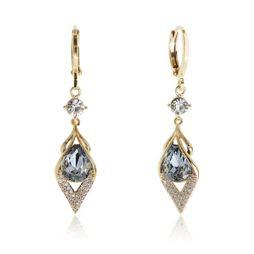 Sonateomber Gold Silver Small Hoop Dangle Earrings for Women, Trendy Dainty Rhinestone CZ Dangling Prom Wedding Leaf Flower Snowflake Butterfly Starfish Fashion Jewelry Gift - color: Light Blue