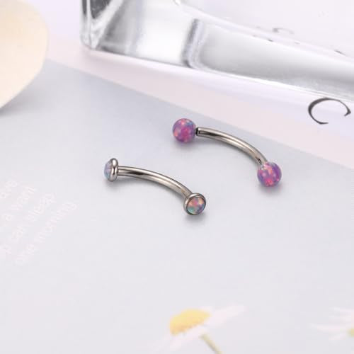G23 Titanium Eyebrow Piercing Jewelry Eyebrow Rings Curved Barbell 16G Eyebrow Belly Button Ring Navel Rings Rook Daith Earrings Lip Ring Eyebrow Jewelry 6mm-12mm - color: 2PCS,Ball Shape Purple Opal+Disc Shape Purple Opal,Silver