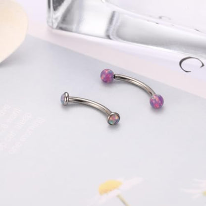 G23 Titanium Eyebrow Piercing Jewelry Eyebrow Rings Curved Barbell 16G Eyebrow Belly Button Ring Navel Rings Rook Daith Earrings Lip Ring Eyebrow Jewelry 6mm-12mm - color: 2PCS,Ball Shape Purple Opal+Disc Shape Purple Opal,Silver