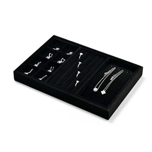 Velvet 4 in 1 Stackable Jewelry Organizer Trays for Rings Necklace Earrings Display - size: 4 in 1