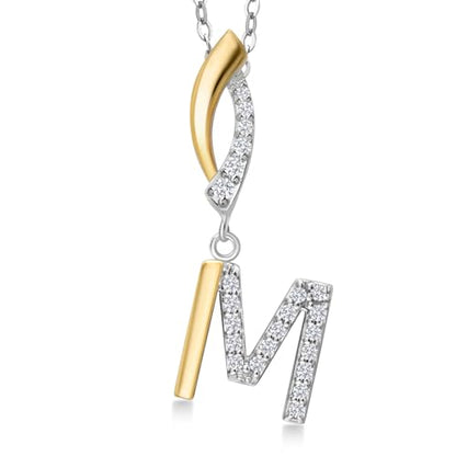 Gem Stone King Initial Pendant Necklace Letter A to Z Alphabet | 10K Yellow Gold and 925 Sterling Silver | White Lab Grown Diamond | Gift Women Mother's Day Wife Mom Girlfriend Anniversary Birthday | - style: Initial M