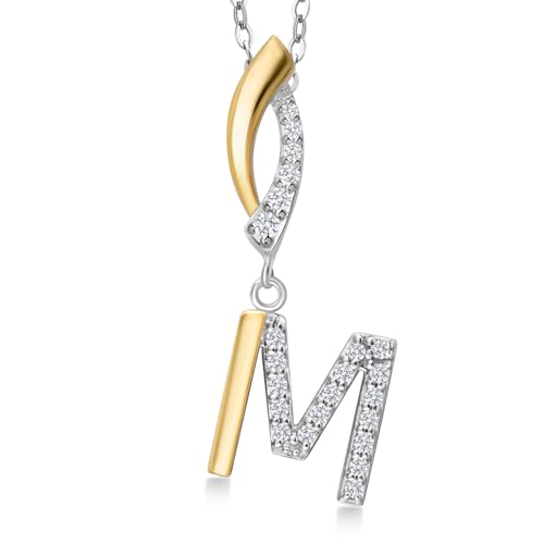 Gem Stone King Initial Pendant Necklace Letter A to Z Alphabet | 10K Yellow Gold and 925 Sterling Silver | White Lab Grown Diamond | Gift Women Mother's Day Wife Mom Girlfriend Anniversary Birthday | - style: Initial M