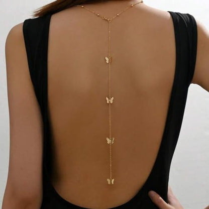 Body Chain Jewelry for Women Rhinestone Back Chain Necklace for Backless Dress Backdrop Chain Necklaces for Women - color: Butterfly