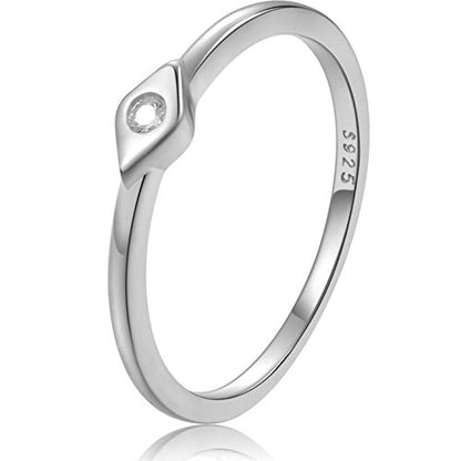 LEMON GRASS Sterling Silver Evil Eye Dainty Ring - color: White Gold Plating