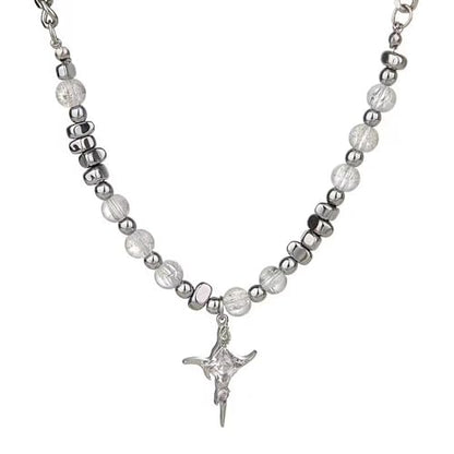 Gothic Cross Star Necklace For Men Women Silver Stainless Steel Cuban Link Paperclip Figaro Bead Chain Punk Kpop Y2k Goth Irregular Layered Cross Pendant Necklace Non Tarnish Jewelry Gift - color: Silver F