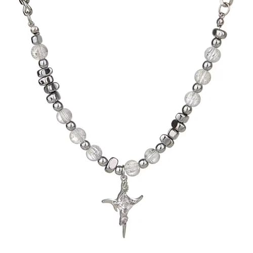 Gothic Cross Star Necklace For Men Women Silver Stainless Steel Cuban Link Paperclip Figaro Bead Chain Punk Kpop Y2k Goth Irregular Layered Cross Pendant Necklace Non Tarnish Jewelry Gift - color: Silver F
