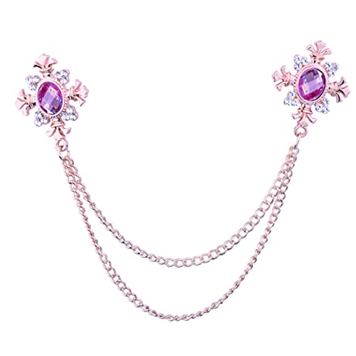 Elegant Cross With Hanging Chain Brooch Gold Silver Plated Oval Crystal Rhinestone Corsage Tassel Chain Suit Jacket Brooch Pin for Men Husband Gifts - color: gold+pink