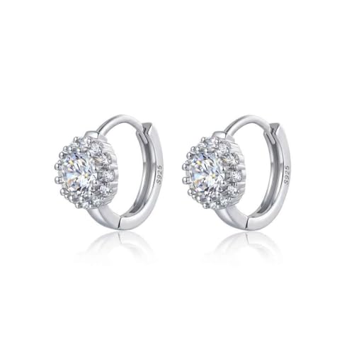 Reffeer Solid 925 Sterling Silver Halo Hoop Earrings for Women Teens Simulated Diamond Huggie Earrings Sparkly Cubic Zirconia Earrings Hoop - color: A-Silver