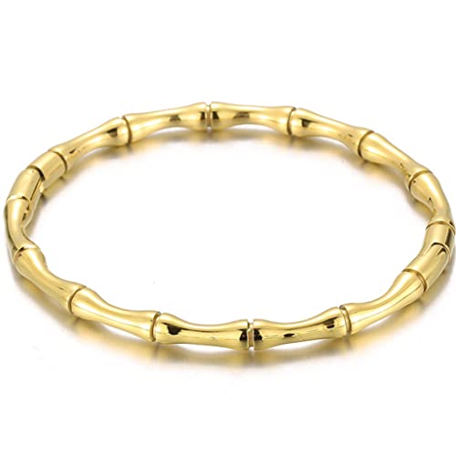 JUDE Stainless Steel Bamboo Style Classic Plain Open Clasp Bangle Bracelet - color: Gold
