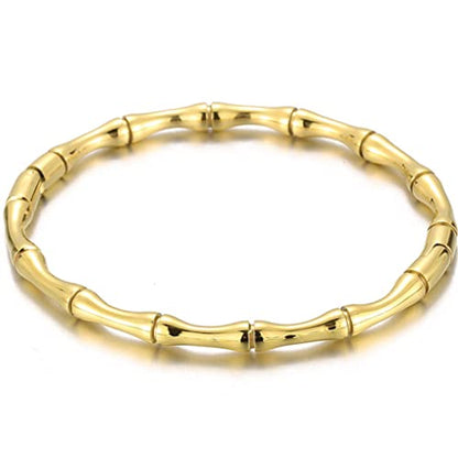 JUDE Stainless Steel Bamboo Style Classic Plain Open Clasp Bangle Bracelet - color: Gold