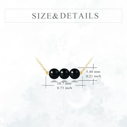 KECHO 14K Real Gold Beads Pendant Necklace Solid Yellow Gold Jewelry Anniversary Birthday Gifts for Women - color: Black Onyx 3