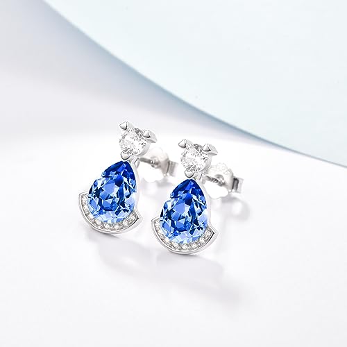 Birthstone Teardrop Crystal Stud Earrings for Women 925 Sterling Silver Solitaire Studs Halo Earrings for Birthday Gifts Teardrop Earrings for women - style: I September