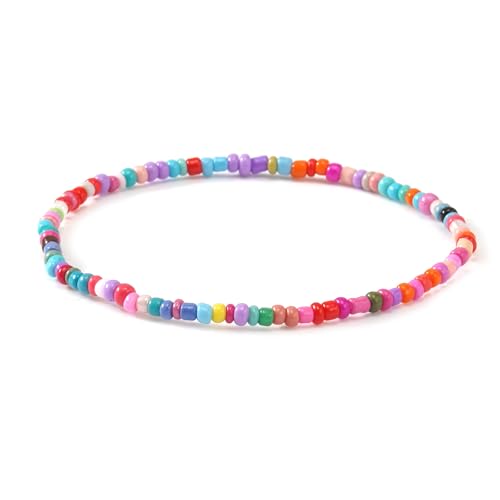 Handmade Stackable Rice Seed Beaded Ball Bracelets set for women, Romantic Boho Trendy Acrylic Glass Stretch Accessories Multi Layer Jewelry, Daily Wear Party Holiday Friendship Gift - color: Rainbow