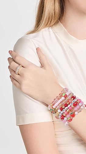Summer Surfer Heishi Bracelet Set for Women Stackable Gold Plated Clay Ploymer Bead Stretch Pink Beach Layering Bracelets Jewelry - color: A-Strawberry bracelet