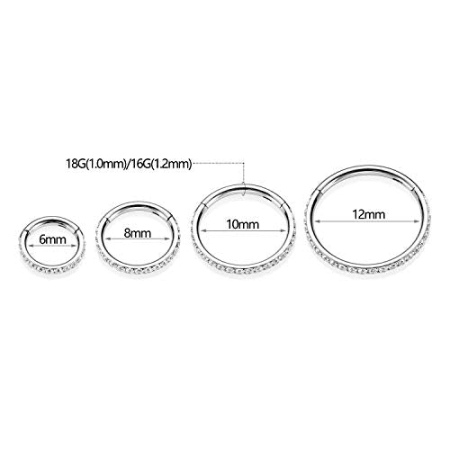 GAGABODY Surgical Steel Hypoallergenic Nose Ring Earring CZ Hoop for Unisex | Hinged Seamless Clasp,Used in Nostril,Septum,Lip,Eyebrow,Nipple and All Ear Piercings.22G to 12G,Inner Diameter 5mm to 14mm - color: Style1:Silver+Clear CZ, size: 18G-6mm