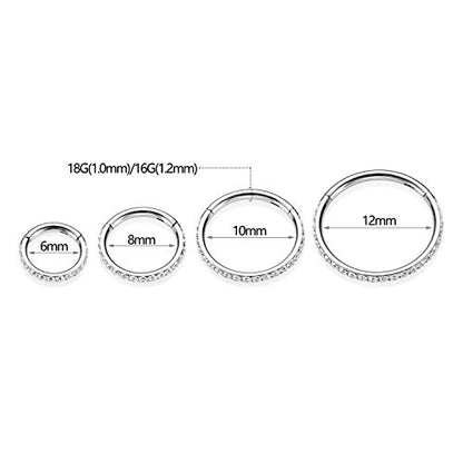 GAGABODY Surgical Steel Hypoallergenic Nose Ring Earring CZ Hoop for Unisex | Hinged Seamless Clasp,Used in Nostril,Septum,Lip,Eyebrow,Nipple and All Ear Piercings.22G to 12G,Inner Diameter 5mm to 14mm - color: Style1:Silver+Clear CZ, size: 18G-6mm