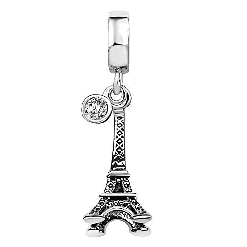 JMQJewelry Eiffel Tower Birthday Birthstone Jan-Dec Month Paris Dangle Womens Bead Charms for Bracelets Mothers Christmas Day - color: White