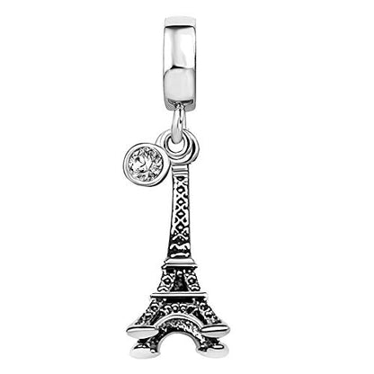 JMQJewelry Eiffel Tower Birthday Birthstone Jan-Dec Month Paris Dangle Womens Bead Charms for Bracelets Mothers Christmas Day - color: White