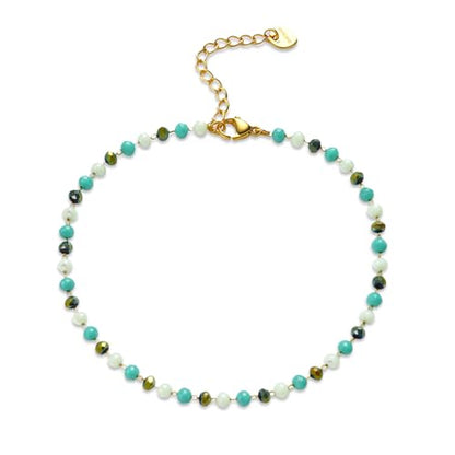 Black Green Beaded Anklets For Women Waterproof Stainless Steel Jewelry | Gold Plated Boho Adjustable Crystal Ankle Bracelets For Summer Beach Women Gifts