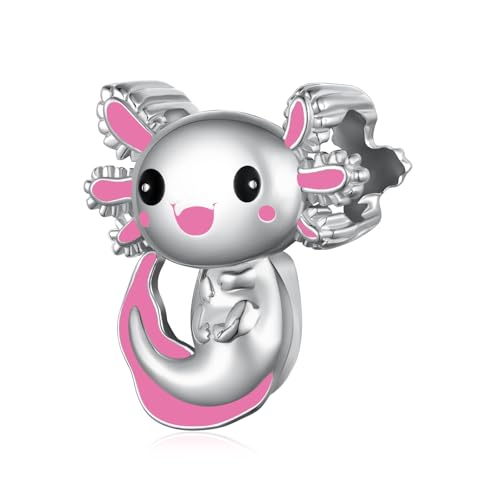 Cute Animals Charms 925 Sterling Silver Highland Cow/Dragon/Axolotl/Raccoon/Whale/Turtle/Cardinal/Hummingbird Charms for Bracelets for Women Cute Animal Charm Beads for Jewelry Making - style: Axolotl Charm