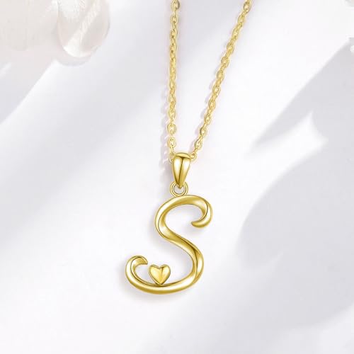 CELESTIA 925 Sterling Silver Initial Necklaces 26 Letter with Rose Gold Heart - 18 Inch Chain - color: Gold-S