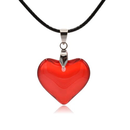 Large Red Semi-Transparent Solid Glass Heart Pendant Necklace - style: Small Red