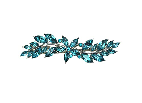 Faship Gorgeous Teal Rhinestone Crystal Small Floral Hair Barrette Clip - color: Teal