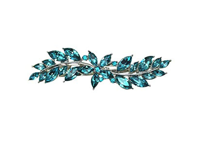 Faship Gorgeous Teal Rhinestone Crystal Small Floral Hair Barrette Clip - color: Teal