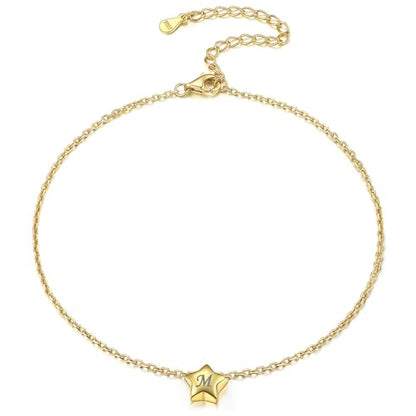 ChicSilver Personalized 925 Sterling Silver Tiny Heart/Moon/Star/Sun/Dot/Triangle Anklets Simple Dainty Foot Jewelry for Women, Silver/Gold Plated/Rose Gold Plated - style: Gold Star Custom