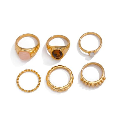 Vintage Boho Crystal Rings Set Chunky Retro Style Gold Statement Big Fashion Western Antique Hippie Knuckle Cocktail Ring Stack Jewelry for Women