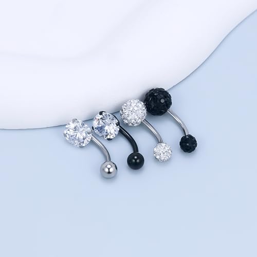 Vsnnsns 14G Belly Button Ring Piercing Jewelry 316L Stainless Surgical Steel Heart CZ Pearl Butterfly Flower Navel Rings Dangle Belly Button Ring Navel Piercing Jewelry for Women Men Hypoallergenic - color: Silver&Black B