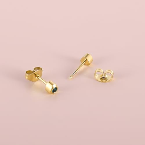 12 Pairs Ear Piercing Stud Earrings for Ear Piercing Guns, Surgical Stainless Steel Multicolor Round Heart Star Cubic Zirconia Birthstone Stud Earrings Set - style: Gold heart 4mm