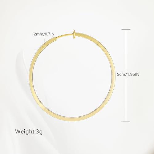 Clip On Hoop Earrings For Women No Piercing Earrrings Spring Hoops for Non-Pierced Ears - color: 5cm/1.97"-gold