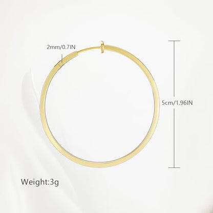 Clip On Hoop Earrings For Women No Piercing Earrrings Spring Hoops for Non-Pierced Ears - color: 5cm/1.97"-gold