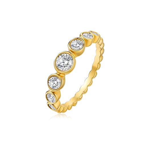 14K Gold Filled Rings for Women, Cubic Zirconia Half Eternity Stackable Ring, Wedding Bands for Women Non Tarnish Waterproof - Wedding Anniversary Engagement Statement Travel Rings Size 5-10
