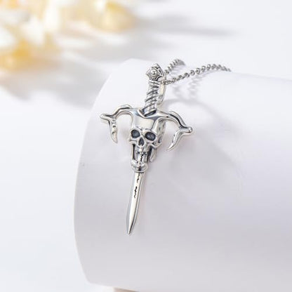 Sterling Silver Halloween Necklace Gothic Jewelry Gifts for Women Men - style: Skull Sword