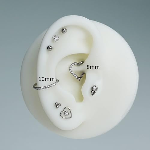 1PC ASTM F136 Titanium Mini Threadless Flat Back Stud 18G 6mm 8mm for Conch Helix Flat Tragus Labret - color: hollow heart - Tit