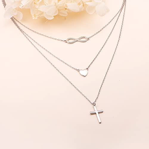 925 Sterling Silver Multilayer Layered Triple Long Chain Necklace for Women - style: Heart Cross Infinity