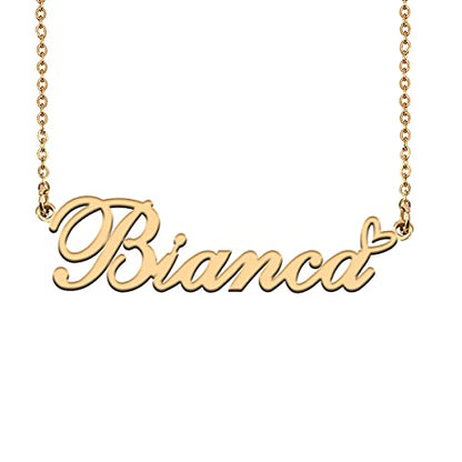 HUAN XUN Custom Name Necklace for Women Stainless Steel Customized Jewelry | 18k Gold Plated Nameplate Heart Pendant,Adjustable Delicate Chain,Personalized Gifts for Mother Day Christmas Birthday - color: Bianca - Gold