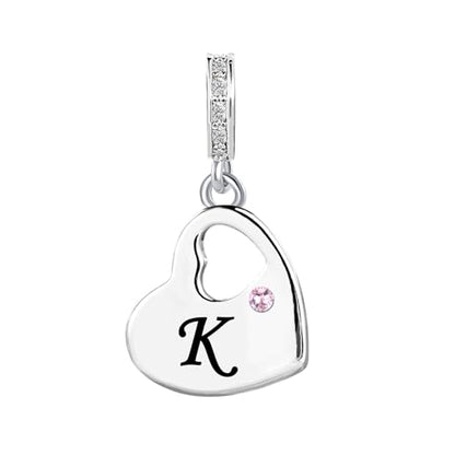 KunBead Initial A-Z Letter Pink Heart Alphabet Birthday Dangle Love Charms Compatible with Pandora Charm Bracelet for Auntie Friend Sister Mom Daughter Nana Granddaughter Wife - style: Letter K