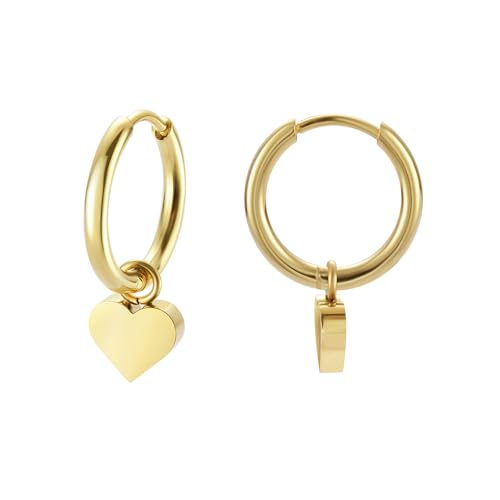 Women's Huggie Hoop Earrings with Small Cute Charm - style: Gold Heart