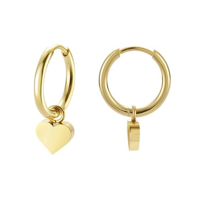 Women's Huggie Hoop Earrings with Small Cute Charm - style: Gold Heart