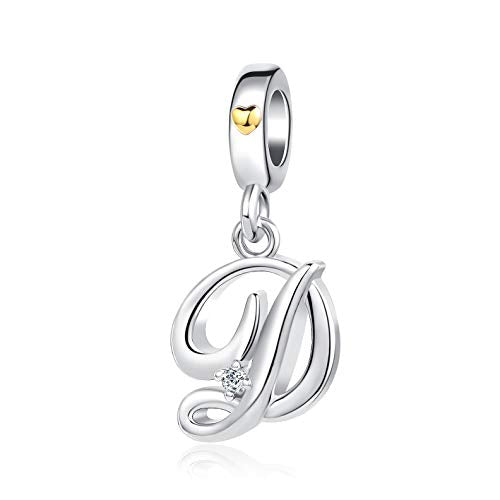 Silver Initial A-Z Letter Charm Compatible Pandora Charm Bracelets for Women Jewelry - style: D