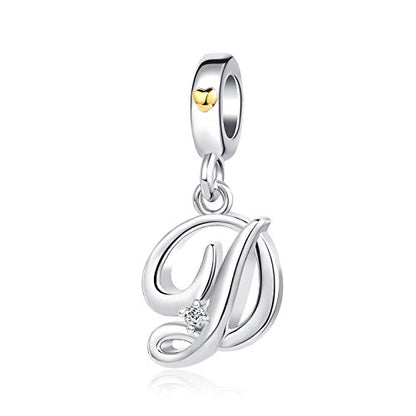 Silver Initial A-Z Letter Charm Compatible Pandora Charm Bracelets for Women Jewelry - style: D